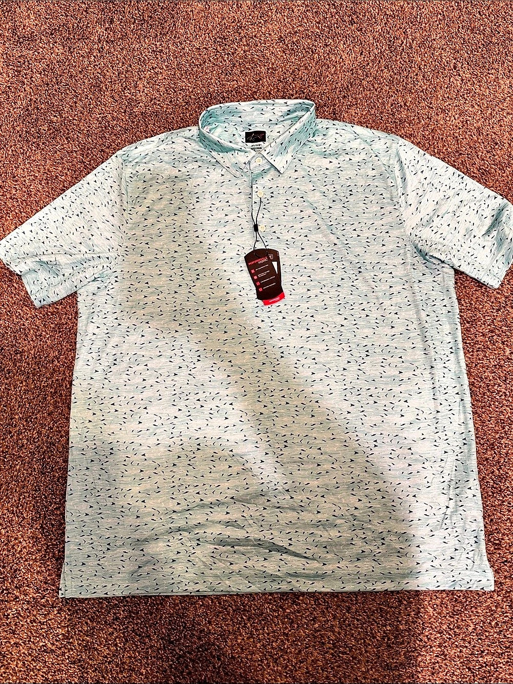 Greg Norman PlayDry Performance Fabric Polo Men's Abstract Polo Blue & White XL